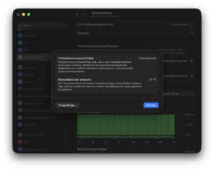 Состояние аккумулятора MacBook в настройках системы